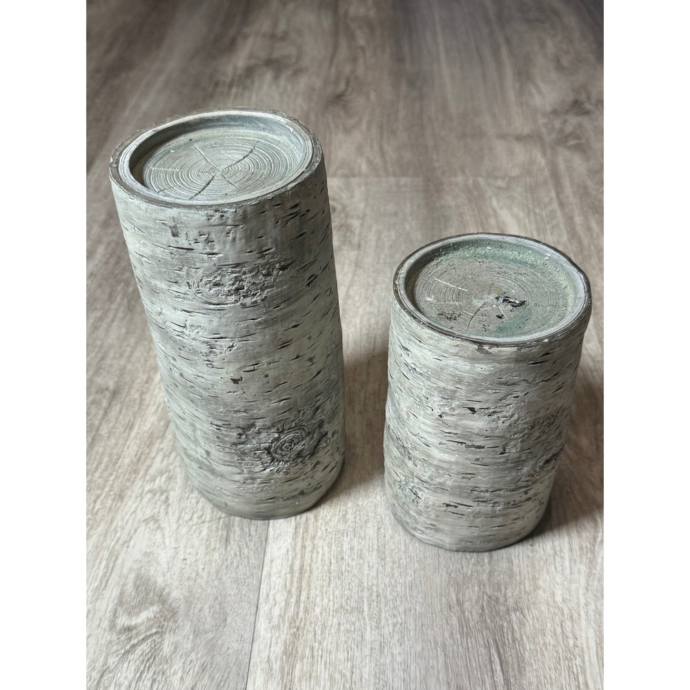 Rustic Birch Bark Look Cylinder Vase Candle Holders Farmhouse Home Decor Set